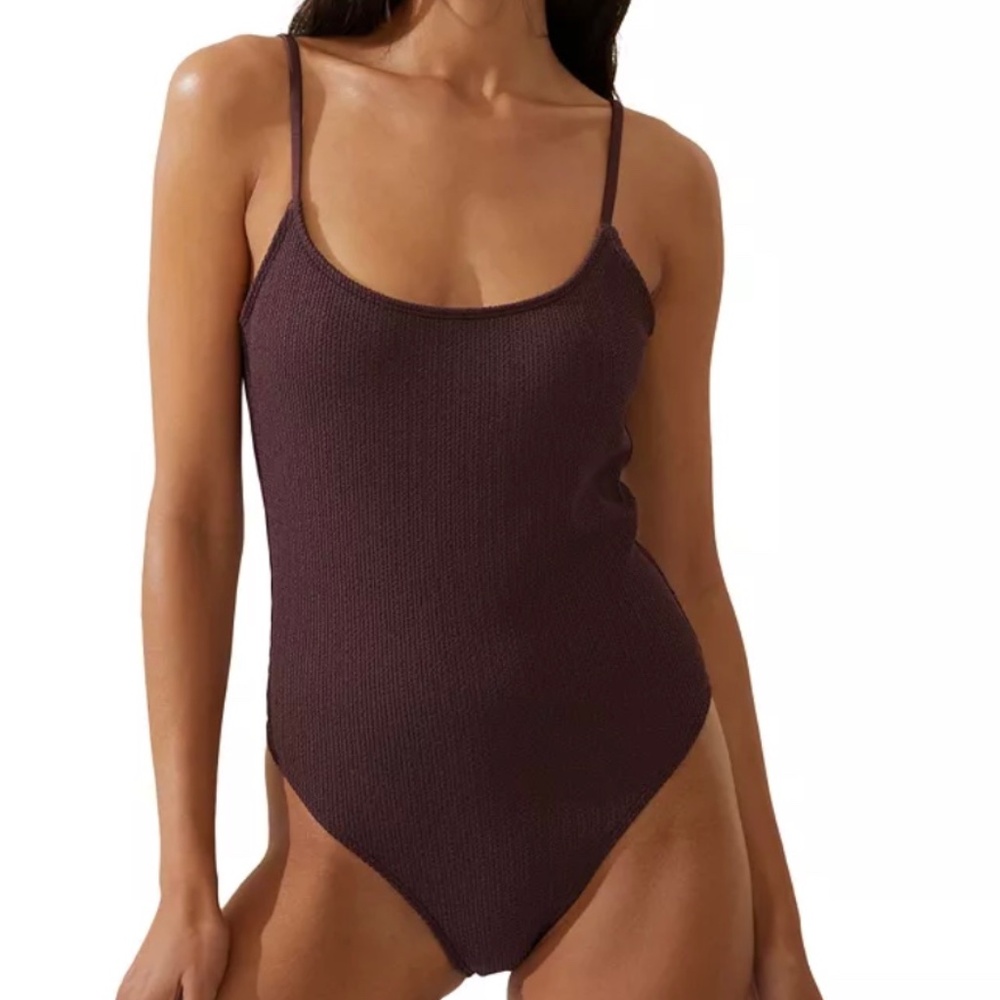 Cotton On Body Ribbed Dark Brown One-Piece Swimsuit